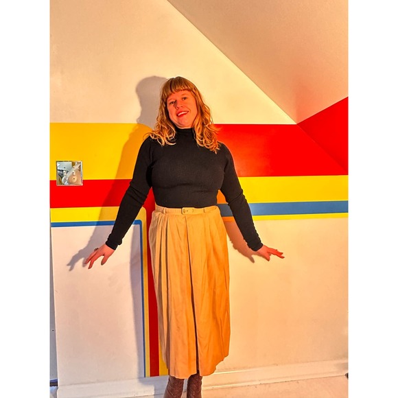 1970s vintage khaki midi skirt with pockets safari klute sz m - Picture 5 of 6